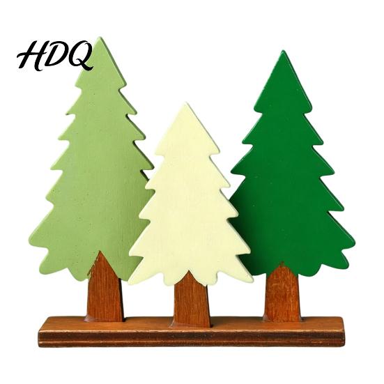 Holiday Desktop Ornament Wooden Christmas Tree Table Sign 3 Colors Pine Sign with Tabletop Accent Base Rustic Xmas Decoration for Party Theme