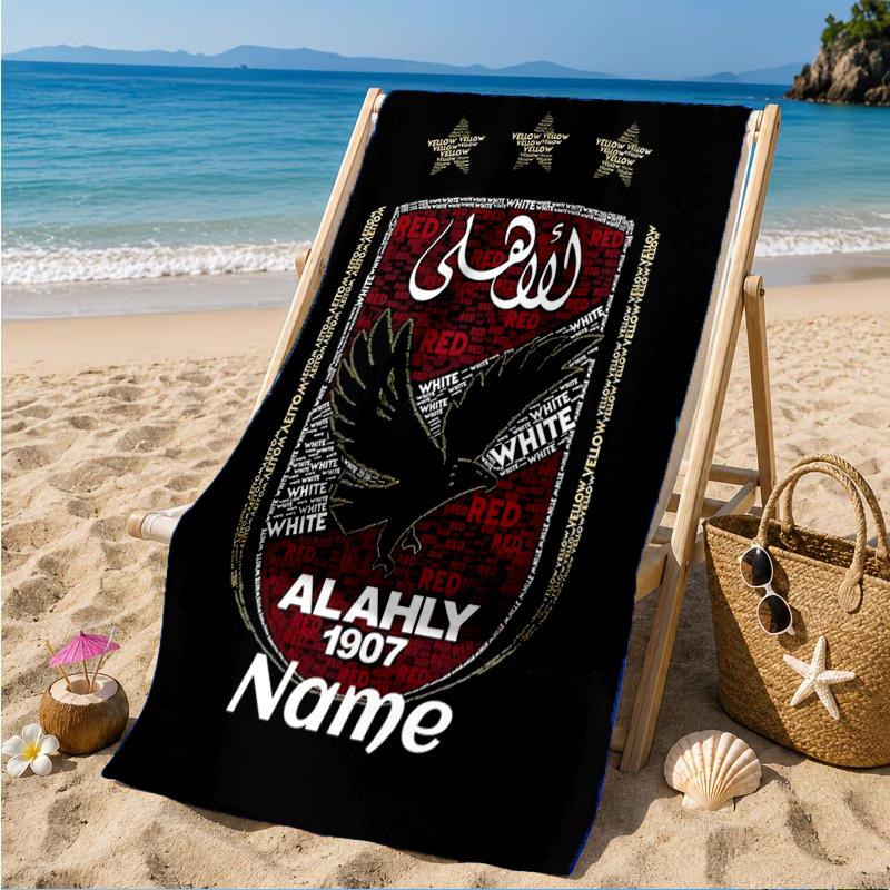 Custom Name Beach Towel Al-Ahly FC Crest Microfiber Beach Towel, Lightweight for Summer Travel, Swimming Pool Fan Birthday Gift