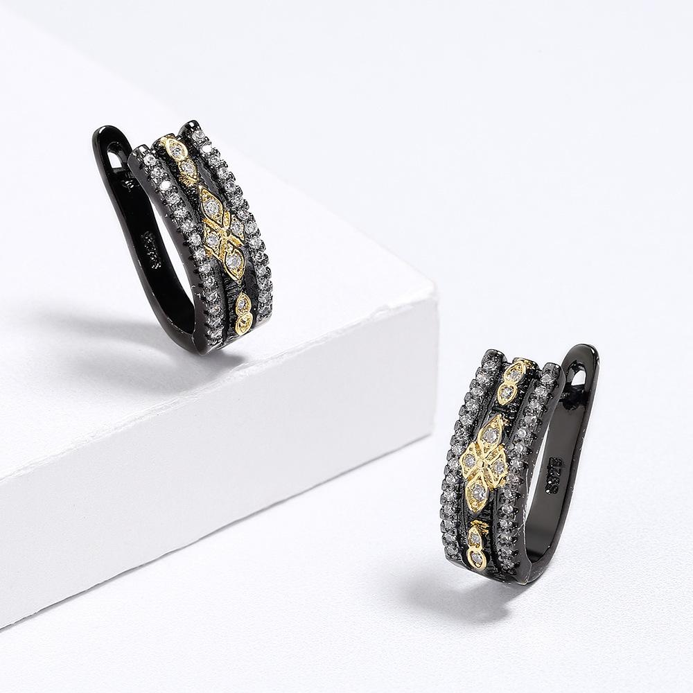 Orecchini in Zircone Orecchini Bicolore Classici Geometrici Nero Oro Rettangolari Stile Bohemien Orecchini da Donna Velocità