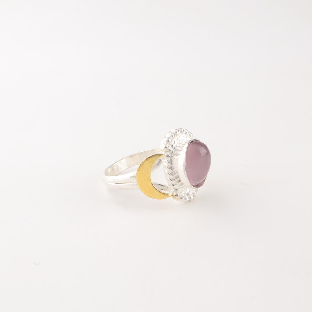 Purple Cat's Eye Gemstone 925 Stamped Silver Jewelry Handmade Ring Gift For Wife RR-61-35