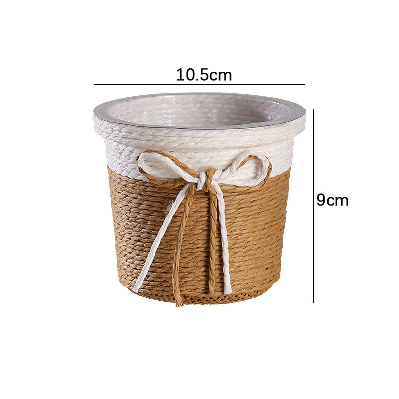 19.5cm Paper Rope Braided Fresh Flower Pot Decorative Basket Woven Flower Pot Cover Waterproof Simulated Succulent Flower Basket