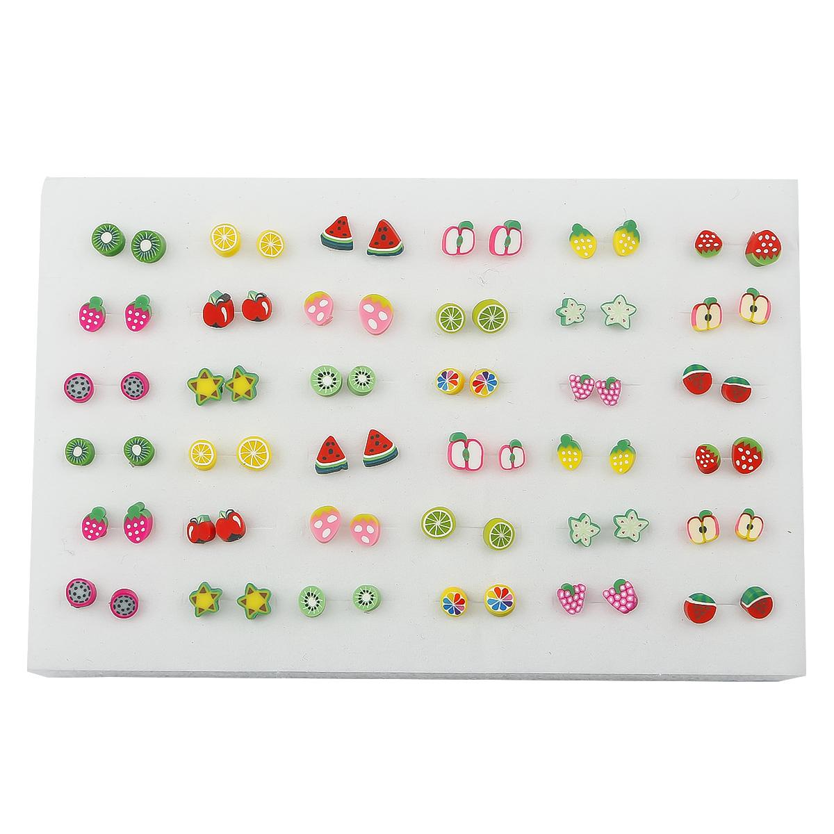 

36 пар сережек-гвоздиков из пластика в смешанном стиле со стразами, цветами, геометрическими фигурками и животными для женщин и девочек, ювелирные аксессуары