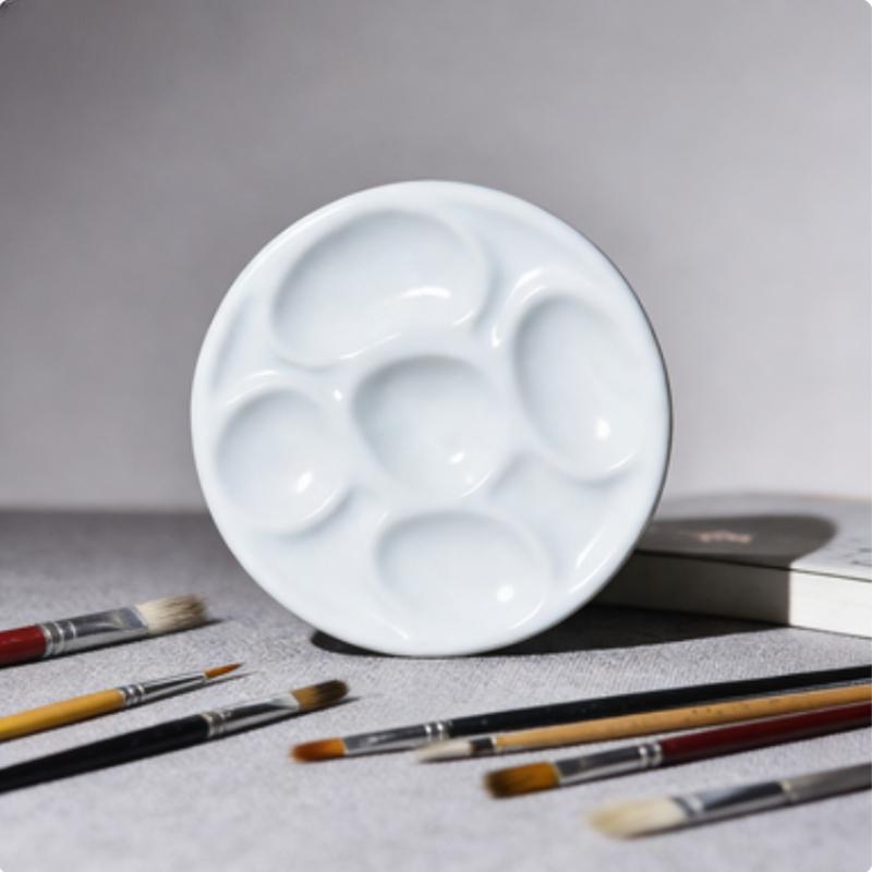 12cm Cute Round Ceramic Paint Palette Multi-Use Watercolor Dish Ink Mixing Tray for Artists Calligraphy 2cm Height