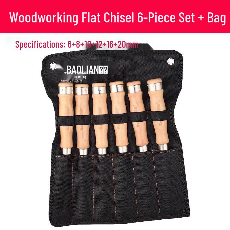 Carpenter's Woodworking Chisel Set with Wooden Handle - Flat, Shovel, Knife, Carving, Grooving, and Planing Tools