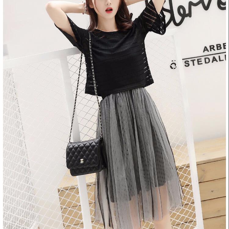Summer 2023 Plus Size Mesh Suspender Skirt Set for Women - Waist Slimming, Two-Piece Dress
