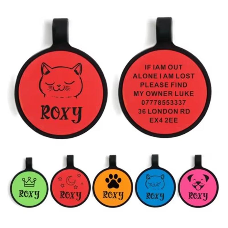Custom Silicone Pet Tag Personalised Dog Cat ID Name Tag Lightweight Comfortable Anti Scratch Pet Collar Tag Waterproof