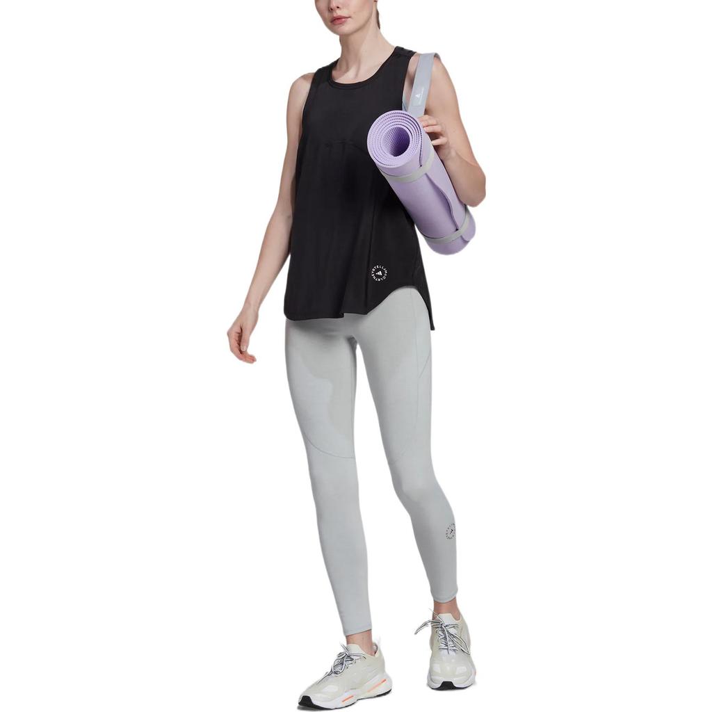 Adidas X Stella McCartney Collaboration Solid Color Logo Print High-Waisted Leggings Women Leggings Gray HH7222