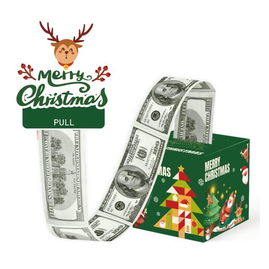 Christmas Money Box for Cash Gift Pull Surprise Money Holder with Snowman/Tree/Santa Card And 50 Pcs Transparent Bags for Home Party Favors