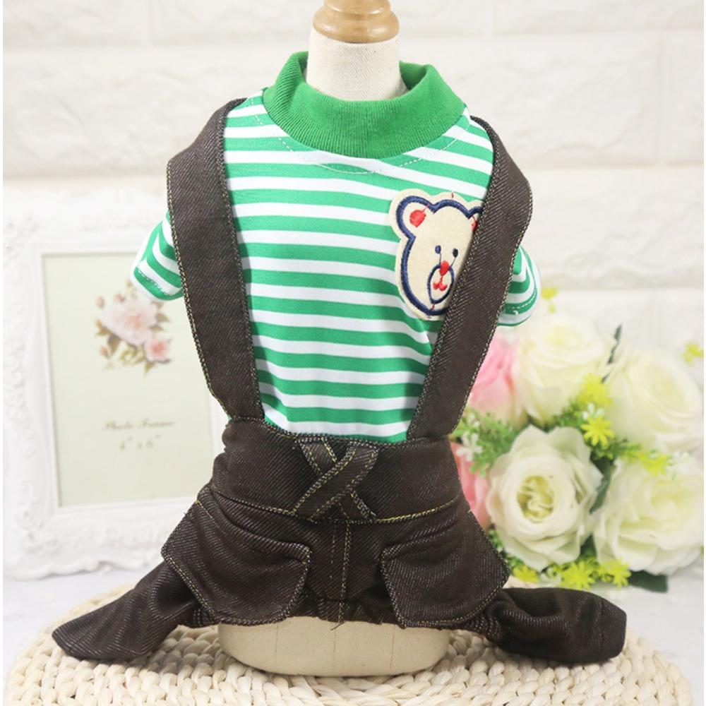 Pet Dog Four-legged Striped Denim Cat Overalls Than Bear Fighting Cat Clothes Dog Supplies