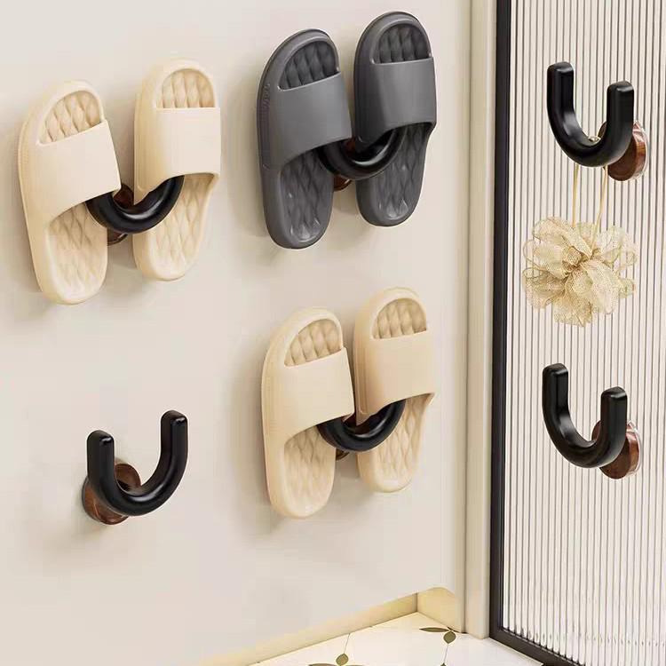 U-Shaped Suction Cup Slipper & Hook Wall Rack - No-Drill, Bathroom & Kitchen Storage Solution.
