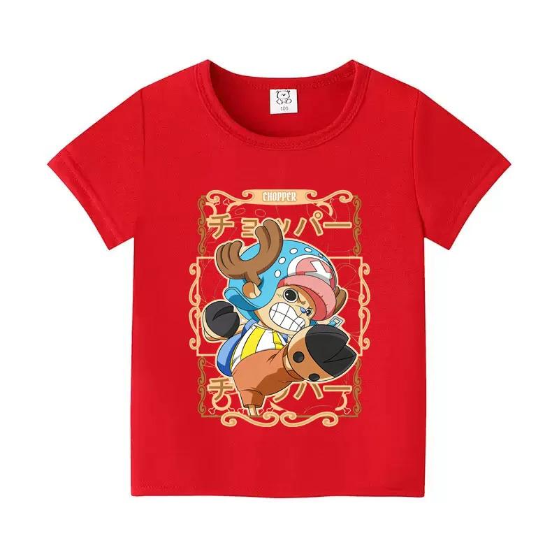 2026 One Piece Anime Mens Cotton Top Boy Summer Short Sleeve Childrens Luffy One Piece Cartoon Print Tshirt Kids Clothes