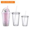 Clear Tumbler with Straw Reusable Transparent Double-layer Water Bottle for Coffee Milk DIY Smoothie Cup Drinkware