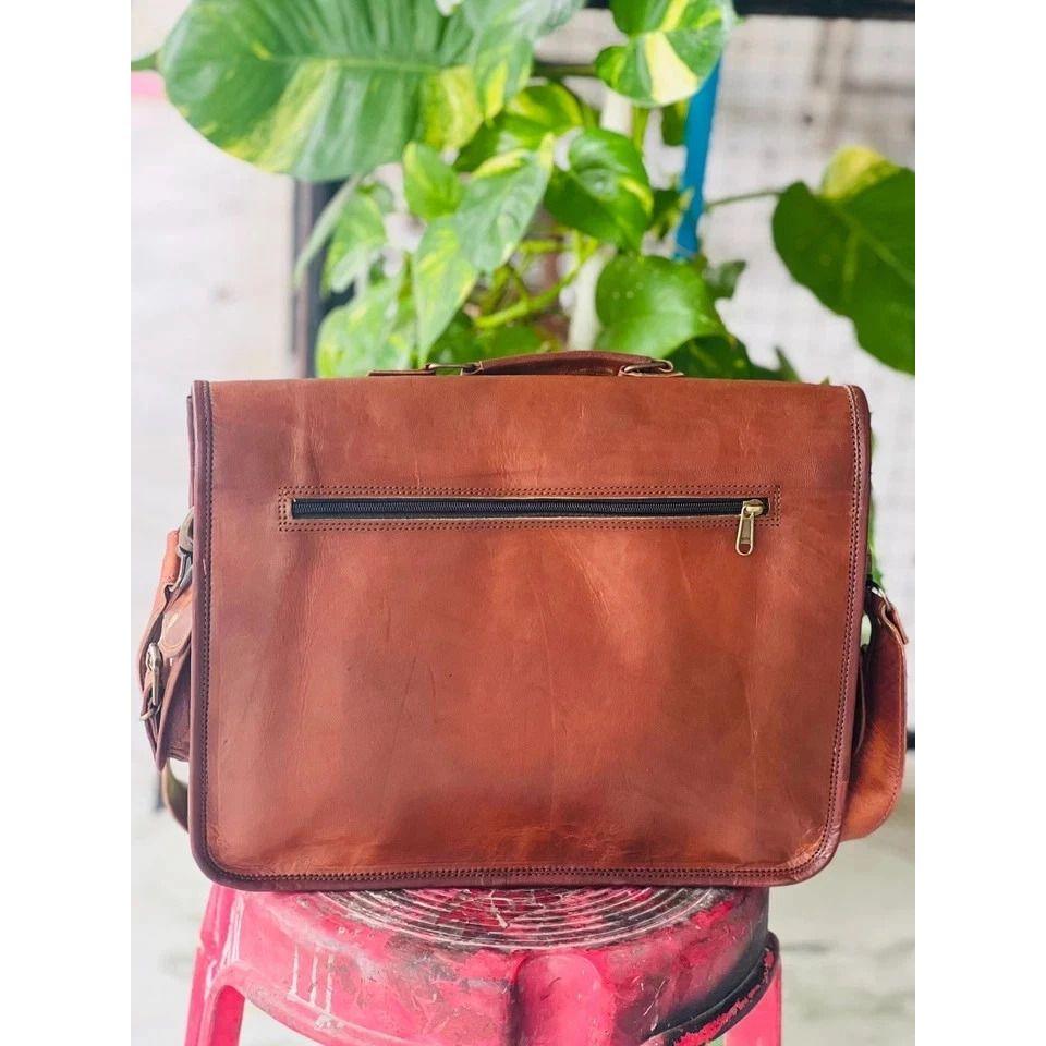 Handmade Men's Wax Leather Vintage Laptop Messenger Briefcase Bag Satchel
