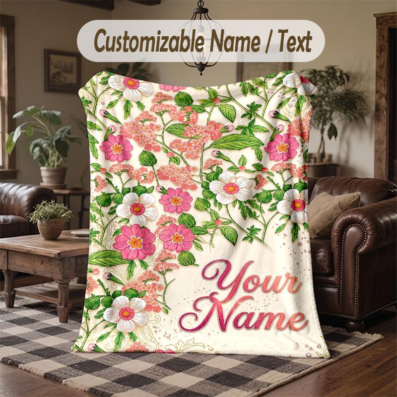 Floral Elegance 8 Theme Throw Blanket Custom Name Text Personalized Blanket Soft Cozy Blanket for Home Sofa Bed