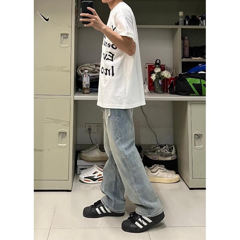 Men'S Retro Washed Vintage Wide Leg Jeans, Men'S Loose Straight Leg Casual Versatile Vibe Hanging Long Pants