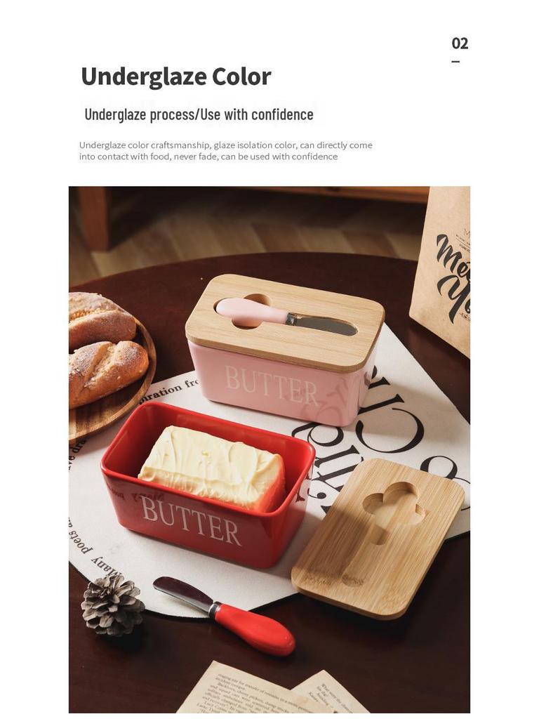 Ceramic Western-Style Butter Dish with Knife - Rectangle Cheese Box for Household and Restaurant Use