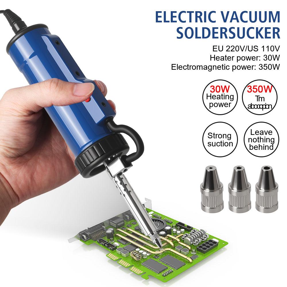 Portable with 3 Suction Nozzle Hand Tool Automatic ADT03 Electric Solder Remove Pump New Desoldering Machine Vacuum Soldering Tin Sucker EU/US Plug