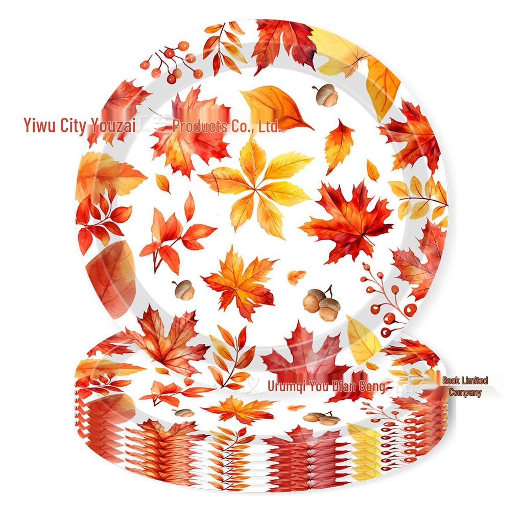 Maple Leaf Pumpkin Thanksgiving Disposable Party Set - Plates, Tablecloth, Napkins
