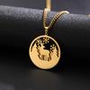 LIKGREAT Elk Wolf Bear Necklace for Women Men Teen Stainless Steel Forest Animal Snowflake Moon Pendant Jewelry Birthday Gifts