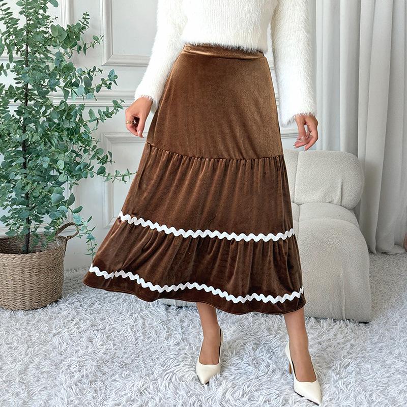 Long Skirts for Women Fall A Line High Waist Vintage Velvet Maxi Skirt Going Out Casual Winter Clothes