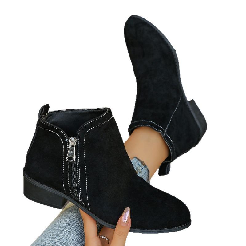 Women's Wide Width Suede Ankle Boots, Dual Side Zipper Retro Booties, European Style Winter Shoes for Women