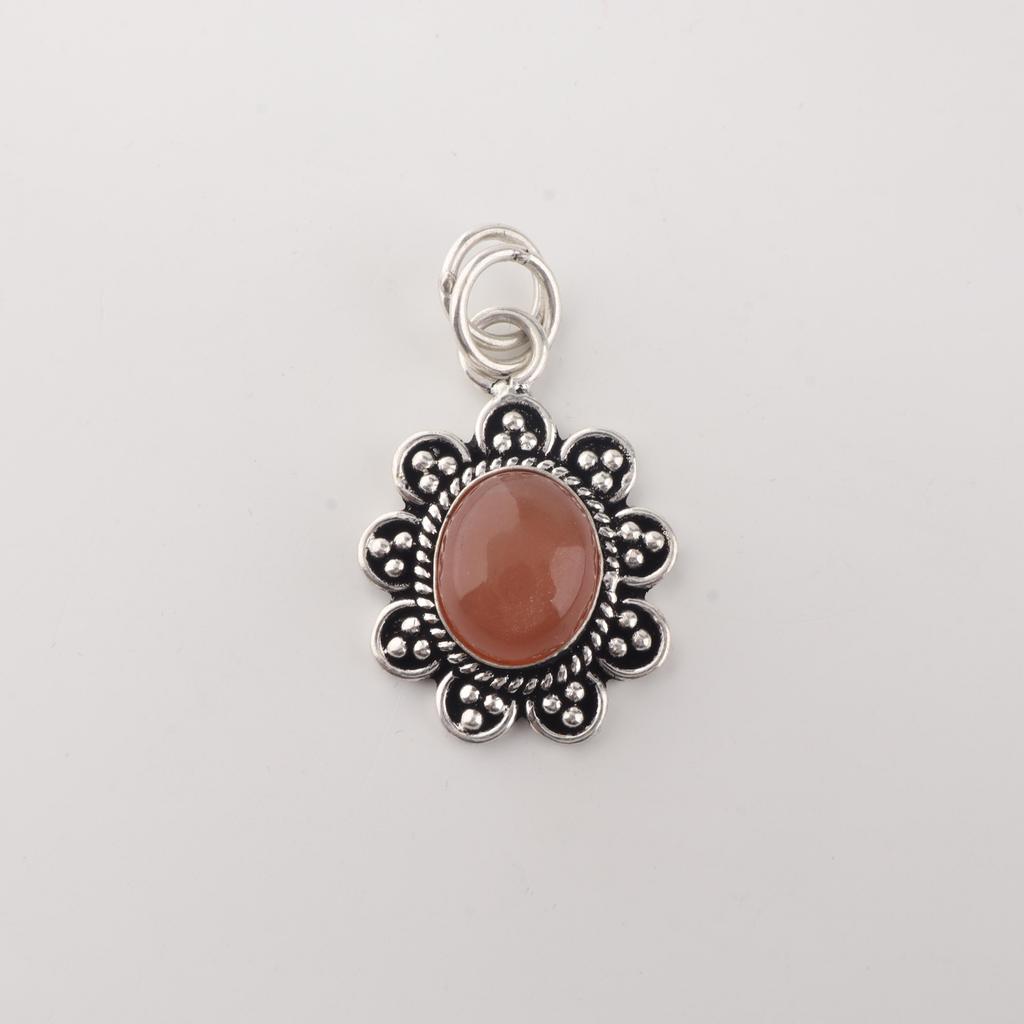 Peach Moonstone Gemstone 925 Sterling Silver Jewelry Partywear Pendant 1.4" Gift For Women CP-40-24