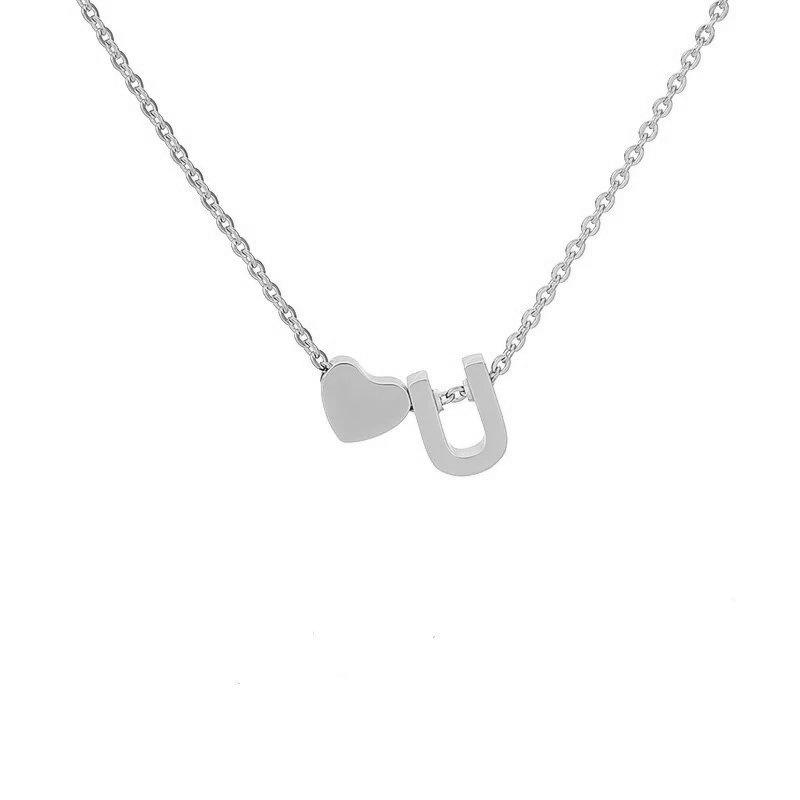 Stainless Steel Gold Heart & Alphabet Bead Necklace A-Z