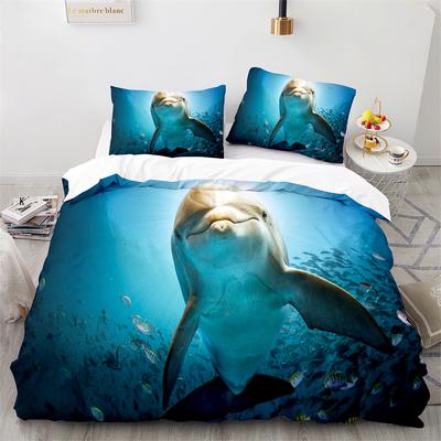 Dolphin Duvet Cover King Queen Size Lovely Sea Life Bedding Set For Kids Boy Girl Cute Ocean Animal 2/3pcs Polyester Quilt Cover