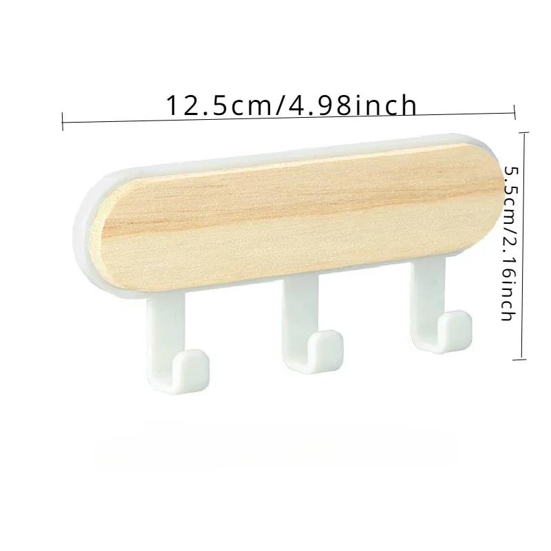 Wooden Wall Hooks Multifunctional Nail Free Self Adhesive Hook Door Wall Hangers Key Storage Hook Multi Racks Wall Hanger