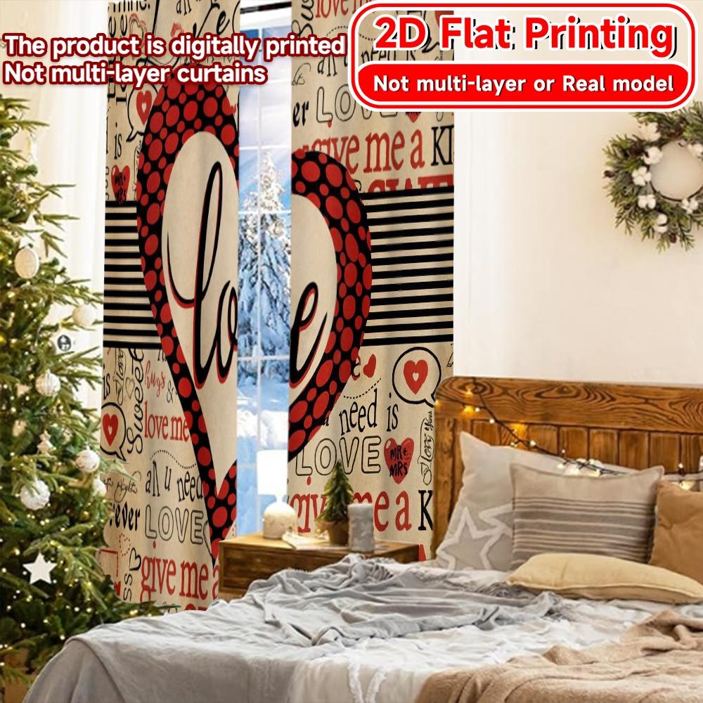 2D Flat Printing  2pcs Love Collage(1) Minimalist Modern Curtains Versatile 100% Polyester Curtains Home Decor Ldeal for Living