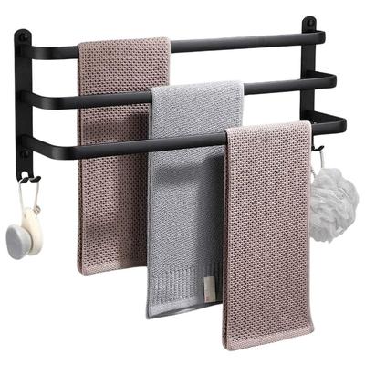 Bathroom Wall Towel Rack, Metal, Black + Hooks, 50 Cm