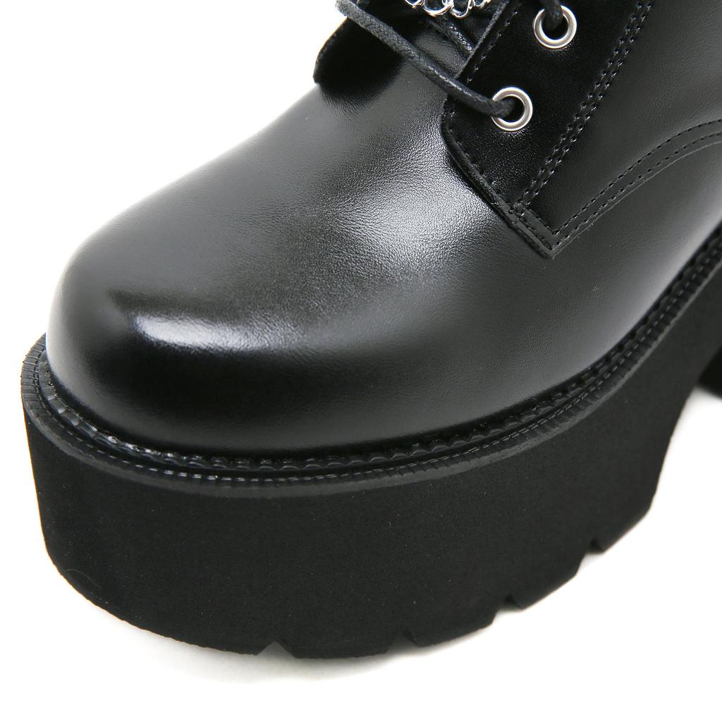 Gdgydh Modern Boots Woman Shoes Gothic Metal Decoration Black Boots Women Heel Sexy Chain Chunky Heel Platform Footwear Zipper