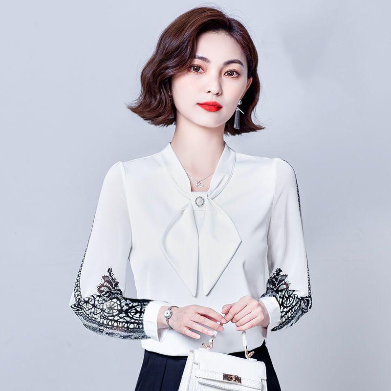 Women's Shirt Top Bow Loose Base Shirt Chiffon Shirt