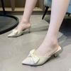 Süße Schleife High Heels Pantoletten Hausschuhe Damen Spitzschuh Pfennigabsatz Partyschuhe Frau Sommer Mode PU Leder Slides