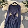Autumn Winter Women Elegant 3D Flower Knitted Sweater Pullover Long Midi Christmas Party Dresses