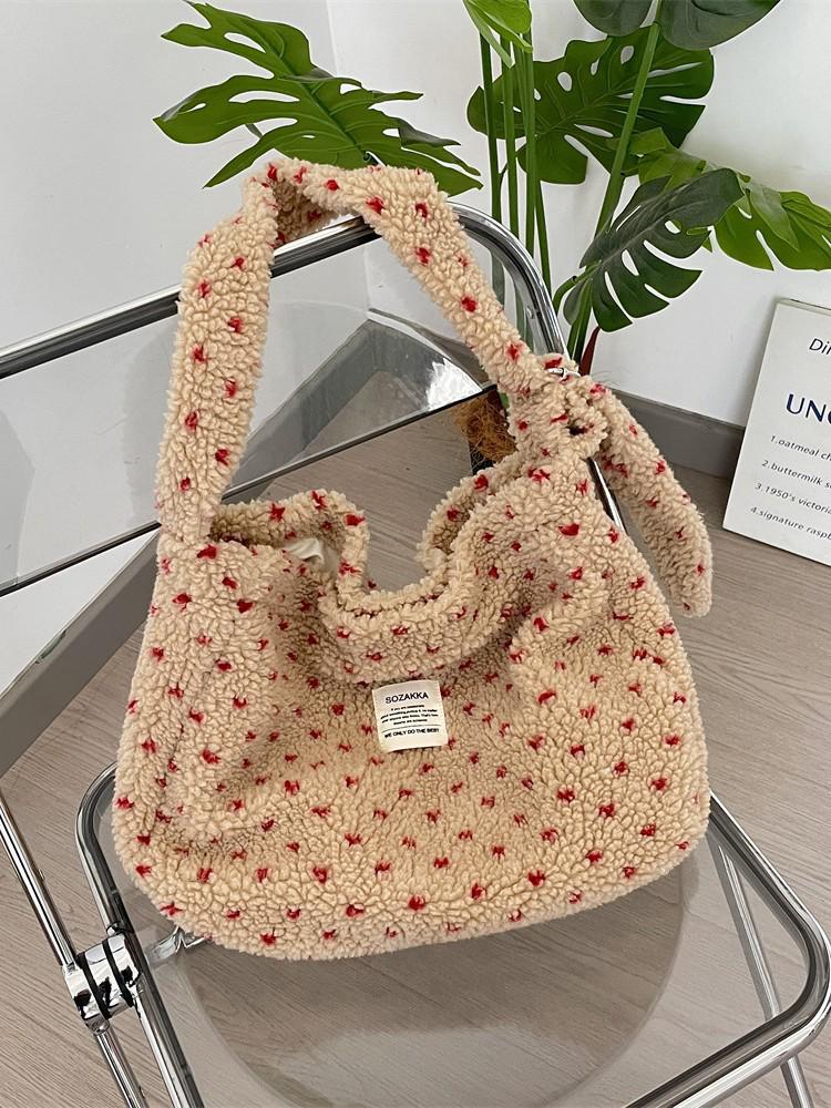 Herbst/Winter Plüsch Herz Umhängetasche - Canvas Schultertasche mit großem Fassungsvermögen