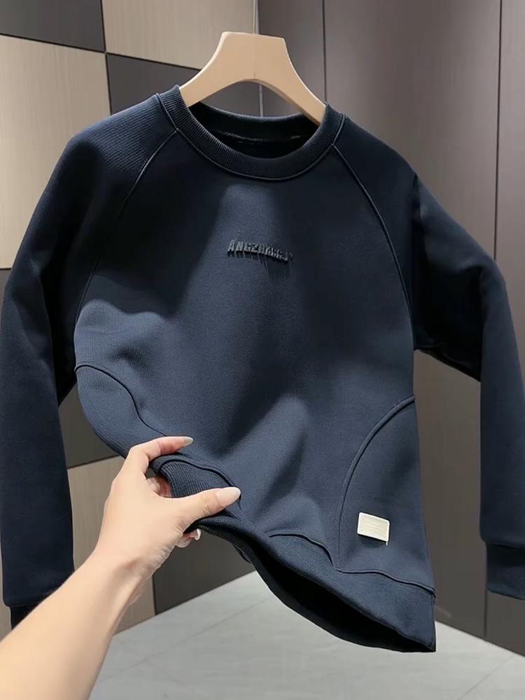 Korean-Style Trendy Men s Letter Patchwork Sweatshirt 3XL синий