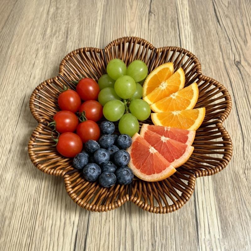 Handgeflochtenes Frühstücksbrotkorb Lebensmittelplatte Servierschale Korb Rattan Aufbewahrungskorb Obst Gemüse Kuchen Weidenkorb