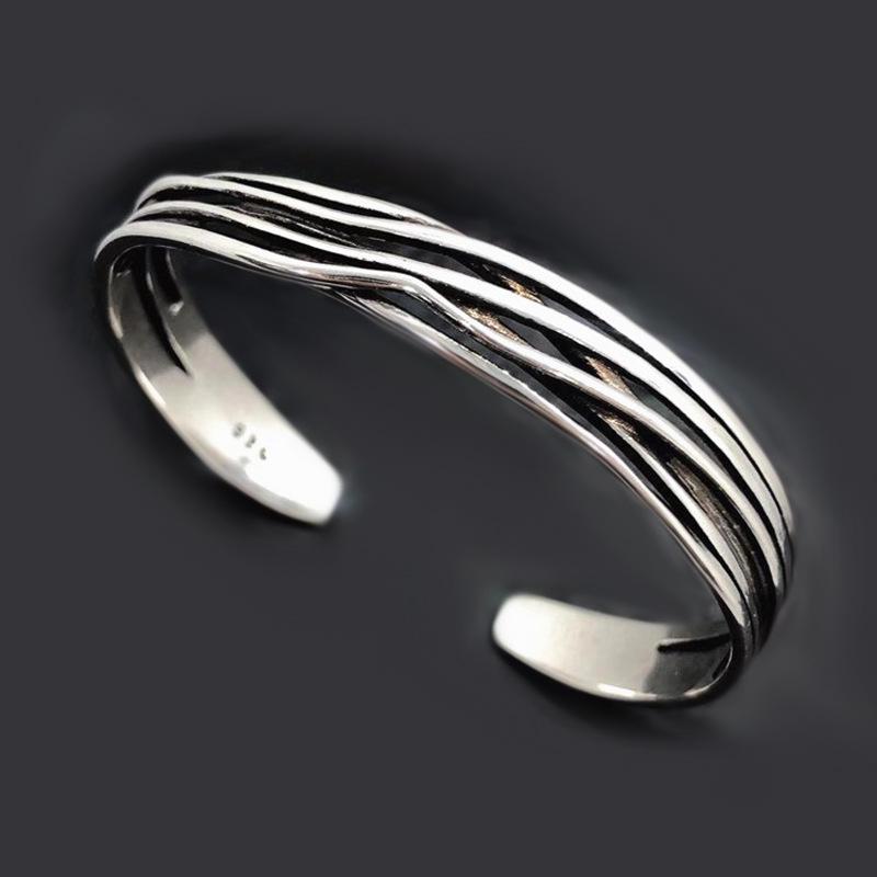 Wave Weave Personalized Minimalist Silver Punk Bracelet - Open Design Bangle