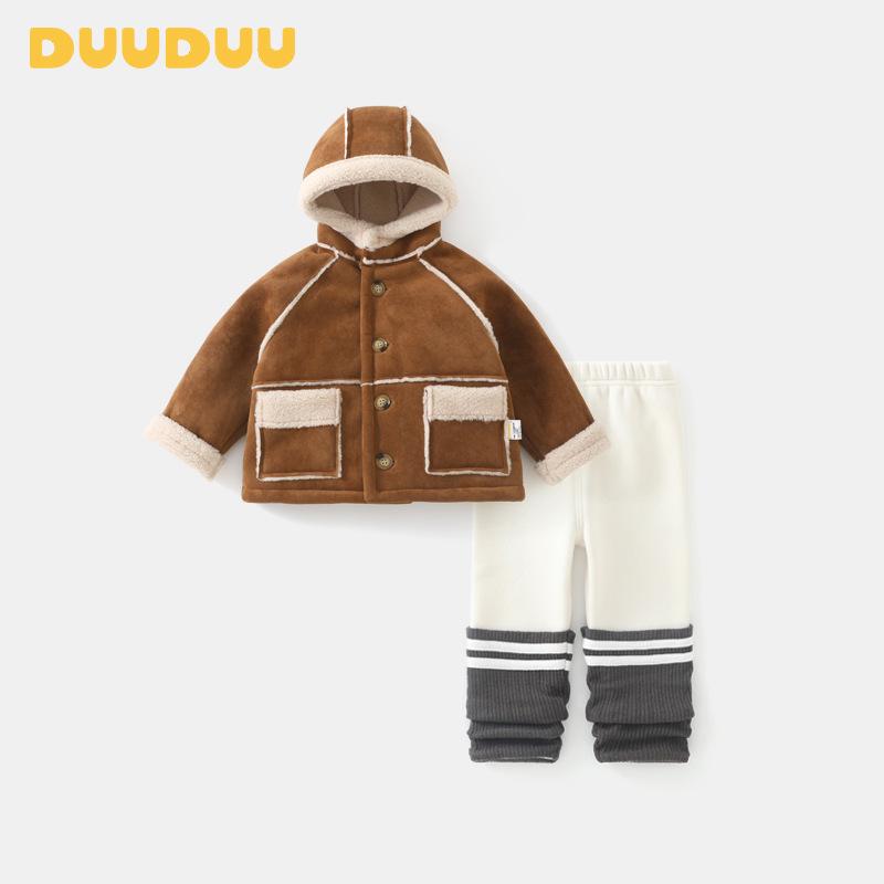 

DUUDUU 2025 Korean-Style Toddler Jacket & Pants - Girls Plush Two-Piece Set 120 cm
