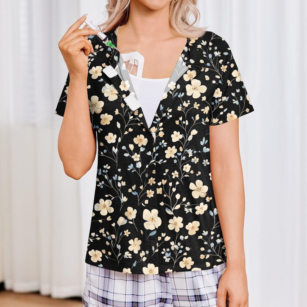 Women's Post-operative Short-sleeved  Color Shirt With Four Pockets
