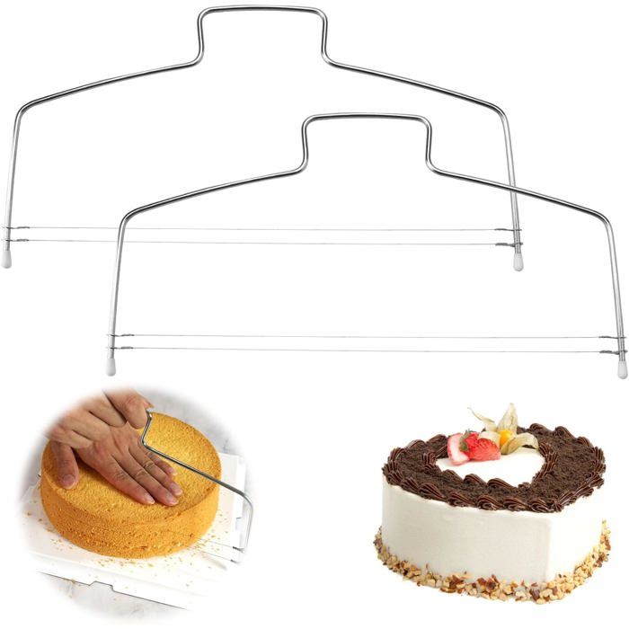 2 pièces - Coupe-gâteau en acier inoxydable - Outil de découpe pour fond de gâteau - Hauteur - Fil de coupe - Accessoires de pâtis