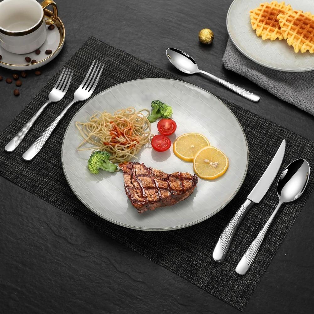 Edelstahl Besteckset 24 Teile Gabel Löffel Steakmesser Geschirrset Spülmaschinenfest Küchengeschirr für Zuhause Restaurant
