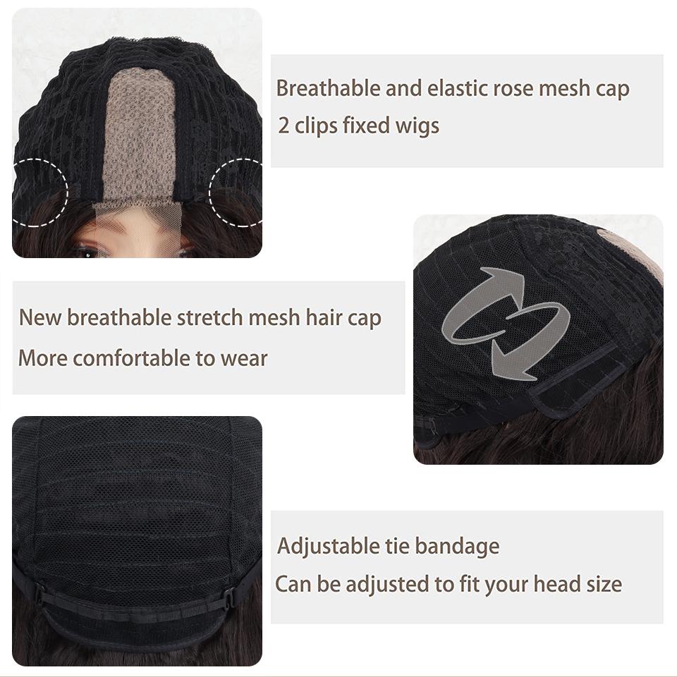 XINRAN Women Fashion Long Water Wave Wig Without Bangs Synthetic Fiber Ombre Brown Blonde Color Body Wave Lace Front Wig