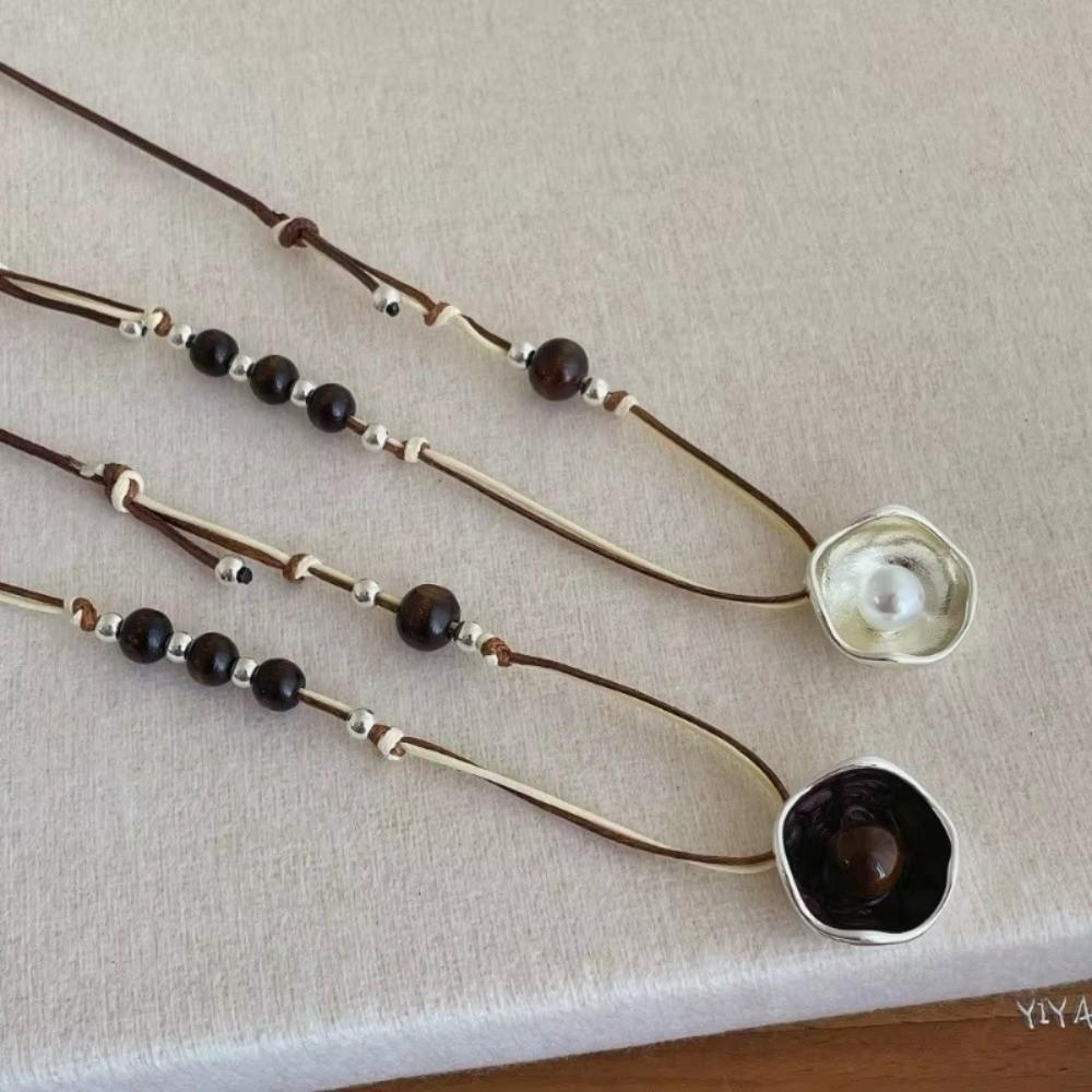 Imitation Pearl Beads Sweater Chain French Irregular Round Double Layered Rope Chain Women