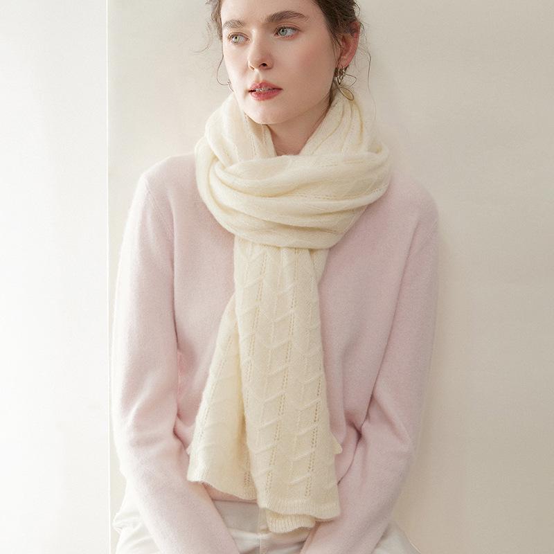Women's 100% Cashmere Scarf - Casual, Versatile Solid Color Knit for Autumn & Winter