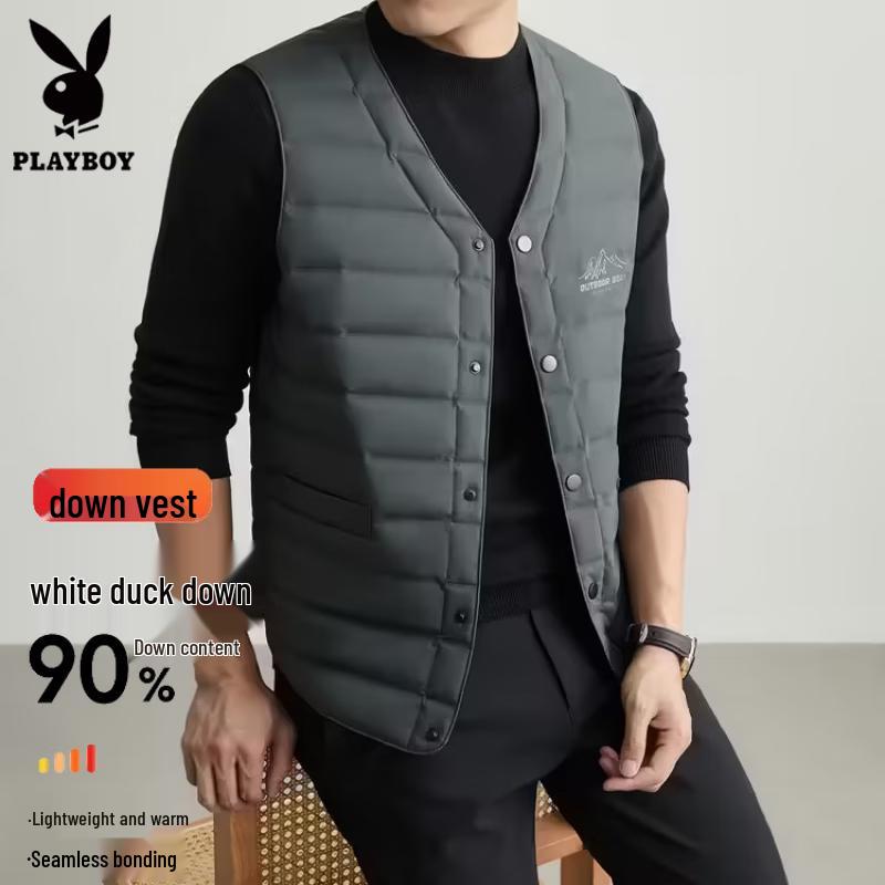 PLAYBOY Men's Lightweight V-Neck Down Vest