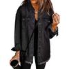 Women's Oversized Denim Shirt Jacket with Raw Hem and Button Front