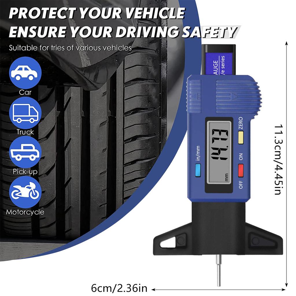 Digital Tyre Tread Depth Gauge Multipurpose Car Tread Depth Tester Tool for Safe Auto Tyre Tread Monitoring Tyre Wear Detection