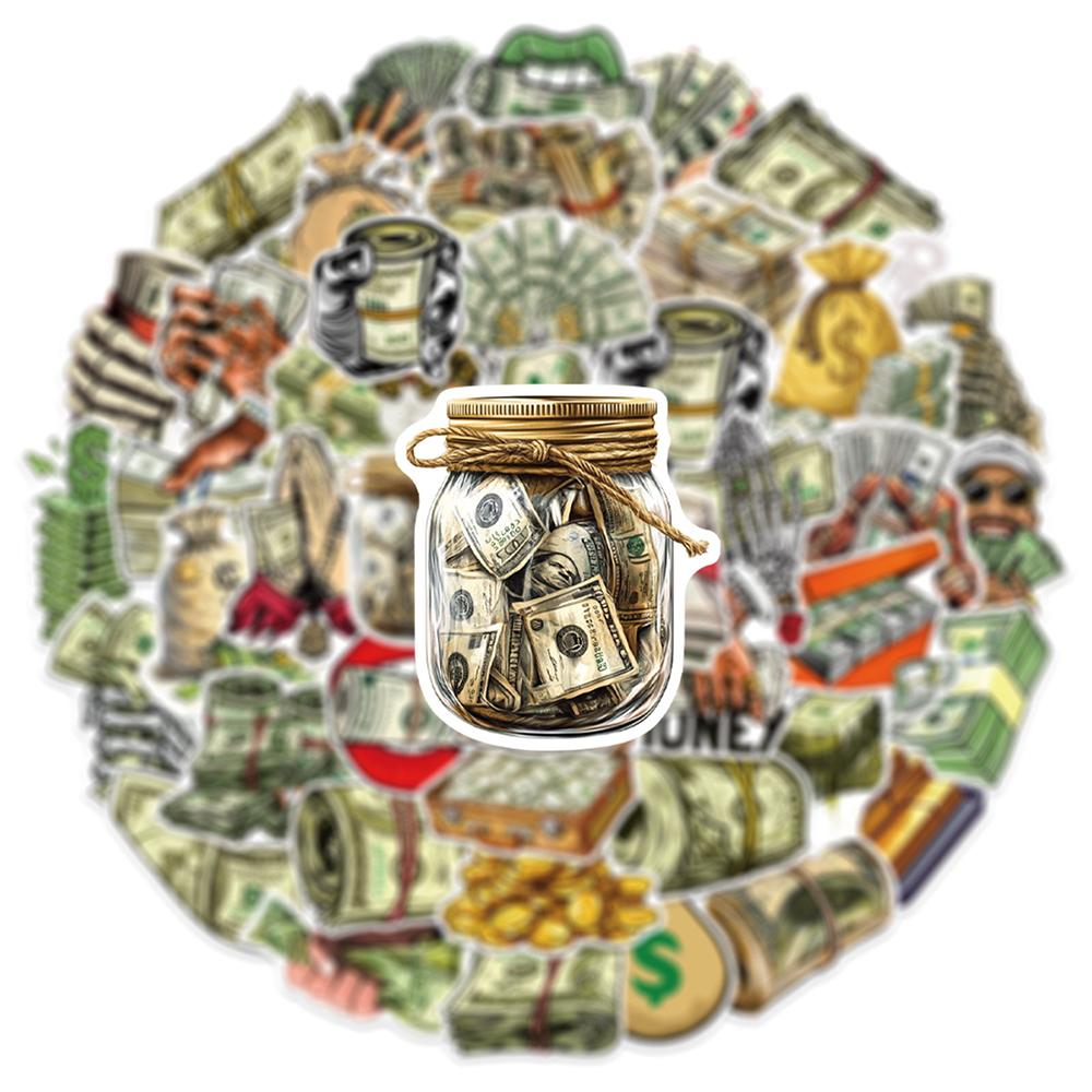 10/30/50pcs Cool Money Dollar Cartoon Graffiti Stickers Funny Decorative Scrapbook Suitcase Phone Waterproof DIY Sticker Packs